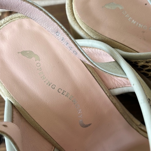 Opening Ceremony Cream Suede Leather & Snakeskin Ankle Strap Platform Wedges - Picture 3 of 12